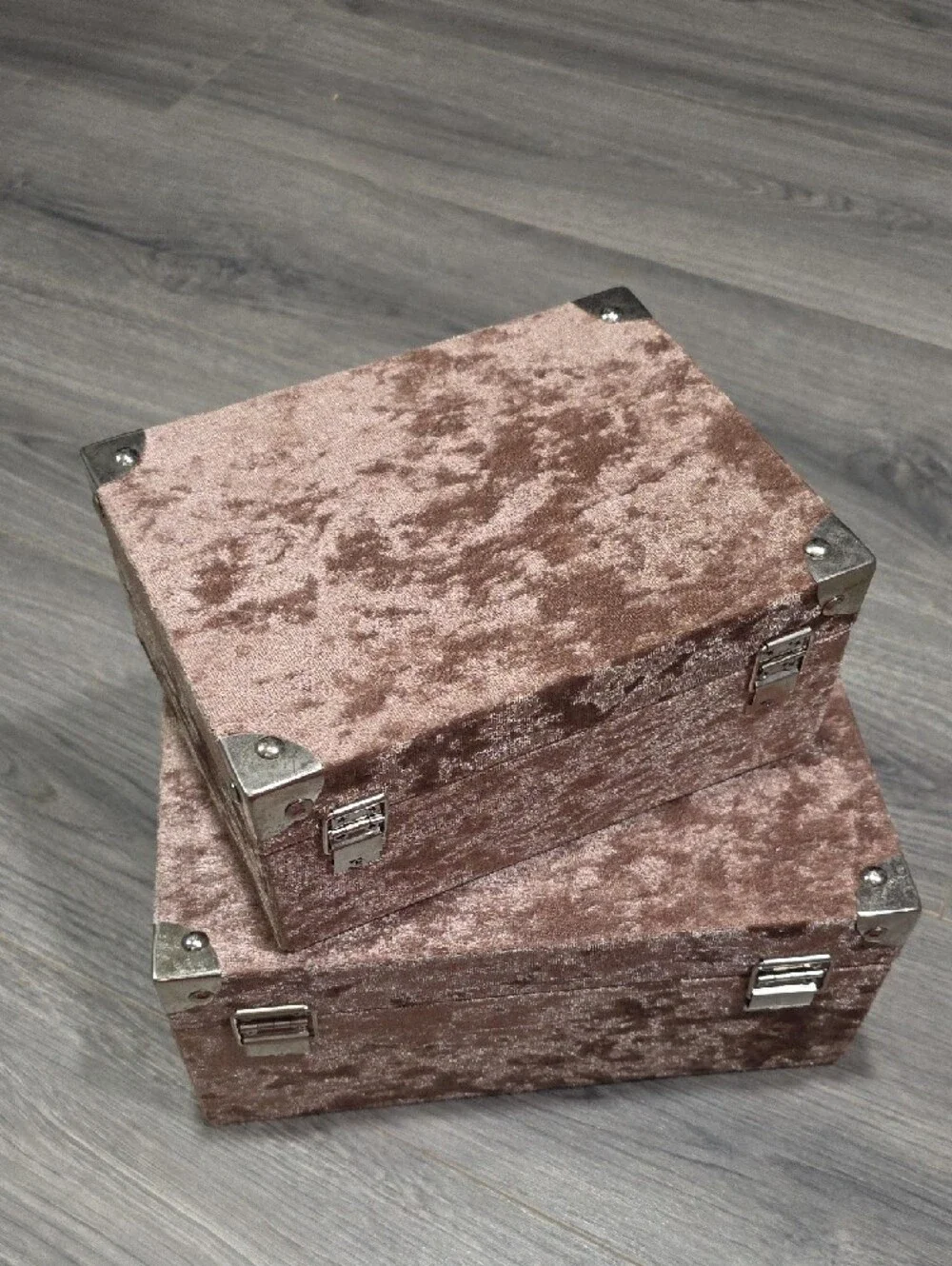 Crushed Velvet Storage Boxes Set - Rose Taupe